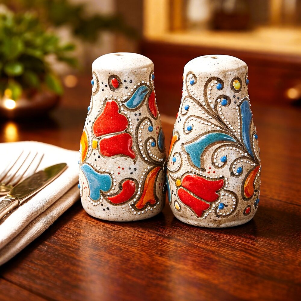 Talavera Blue and Orange Salt and Pepper Shakers Pebbled Made in Mexico - NEW - Picture 2 of 3